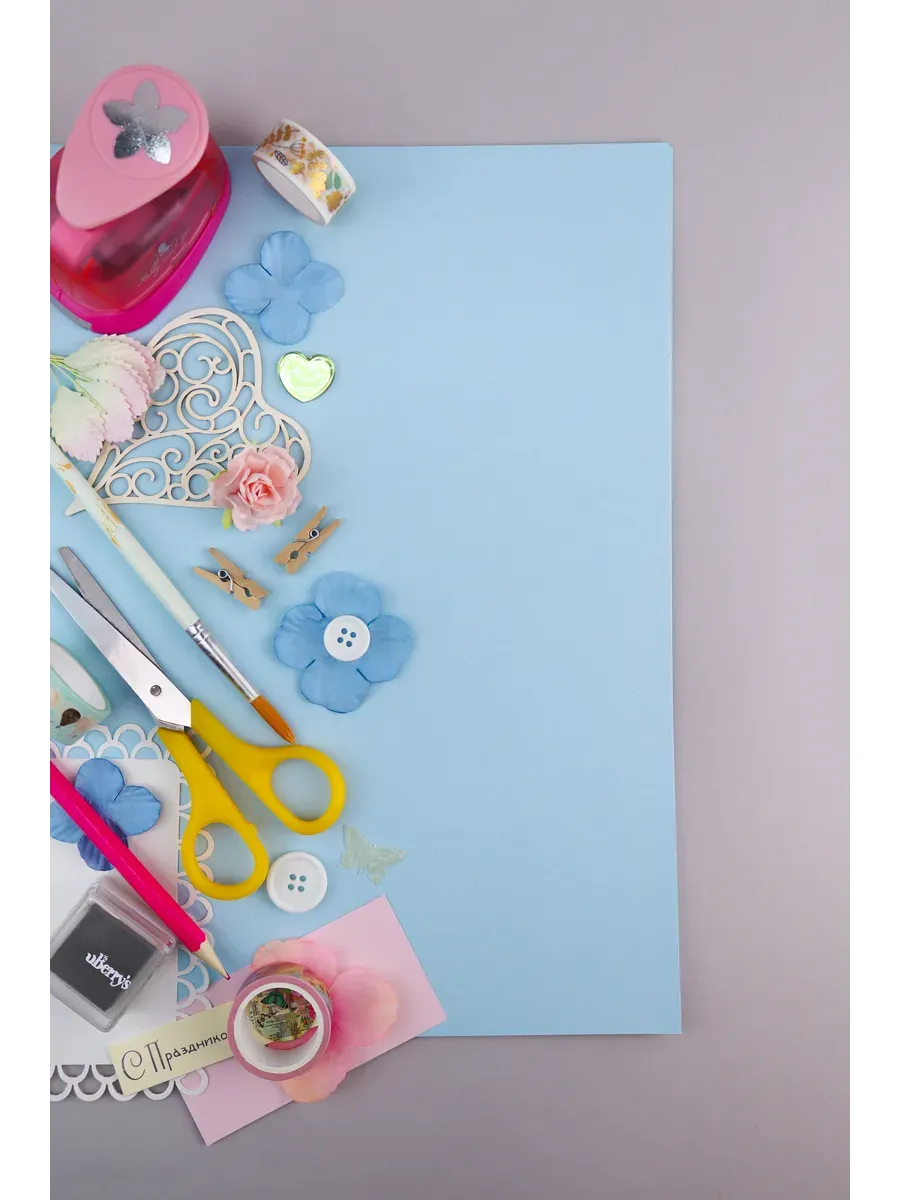 Бумага дизайнерская А4 нежно-голубая 160 гр.м2 10 лист - фото 3